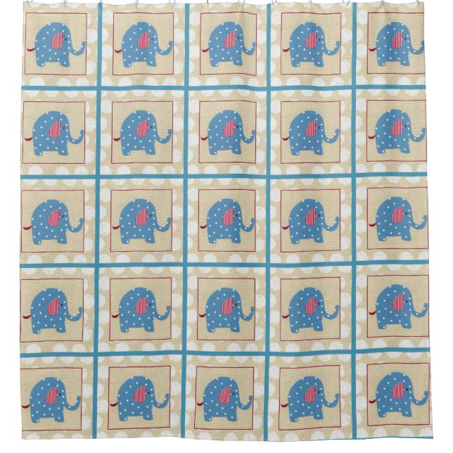 Rideaux De Douche Eléphant bleu avec Pois blancs (Devant)
