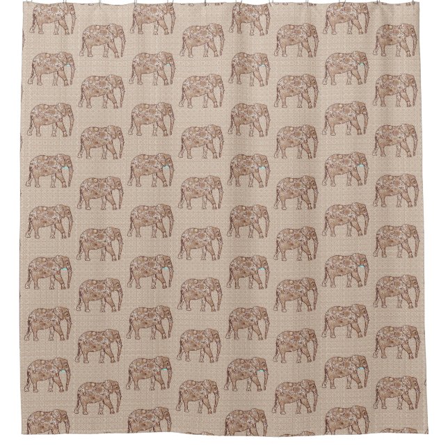 Rideaux De Douche Eléphant, Brown et taupe à torsion fractale (Devant)