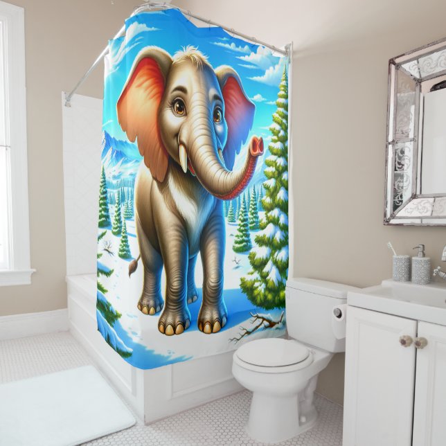 Rideaux De Douche Eléphant de dessin (En situation)