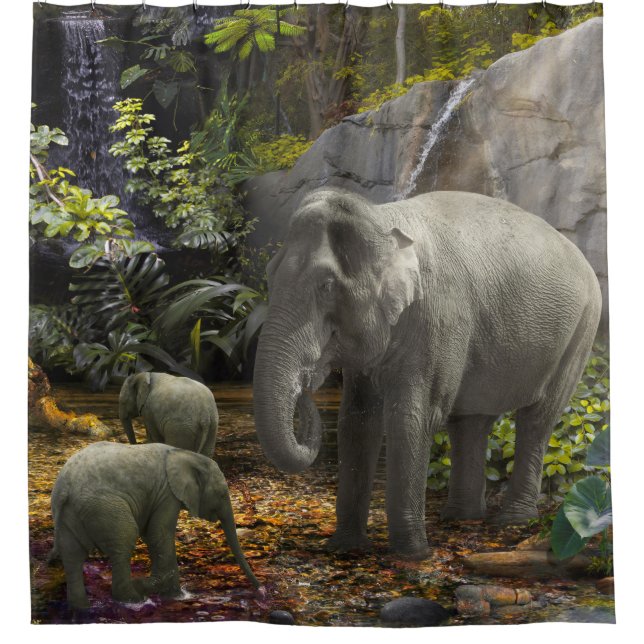 Rideaux De Douche Elephant Family RAIN FOREST PARTI (Devant)