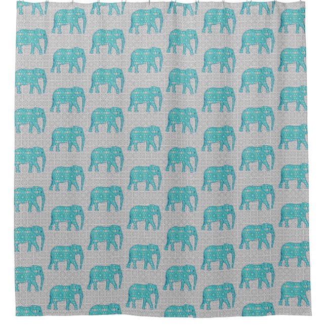 Rideaux De Douche Eléphant fleur Mandala - turquoise, gris & blanc (Devant)