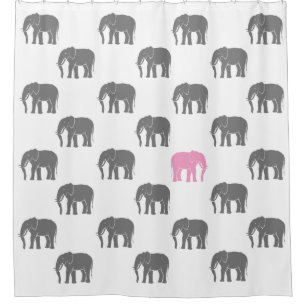 Rideaux De Douche Éléphant rose emblématique parmi les gris sur l