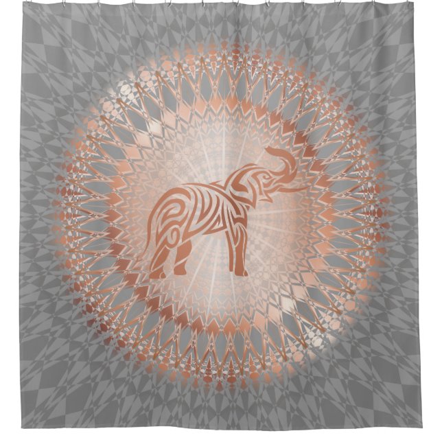Rideaux De Douche Eléphant rose Gold Grey Mandala (Devant)
