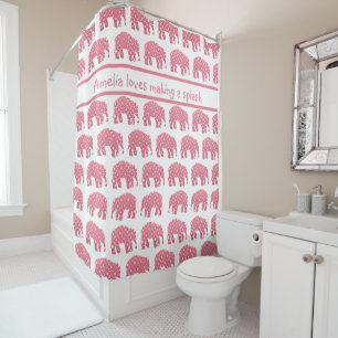 Rideaux De Douche Éléphant Rose Personnalisé