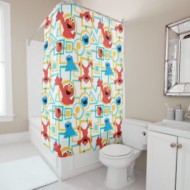 Rideaux De Douche Elmo & Cookie Monster Fun Shapes Motif (En situation)