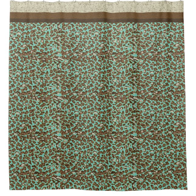 Rideaux De Douche Empreinte de léopard Aquarelle Or Turquoise bain d (Devant)