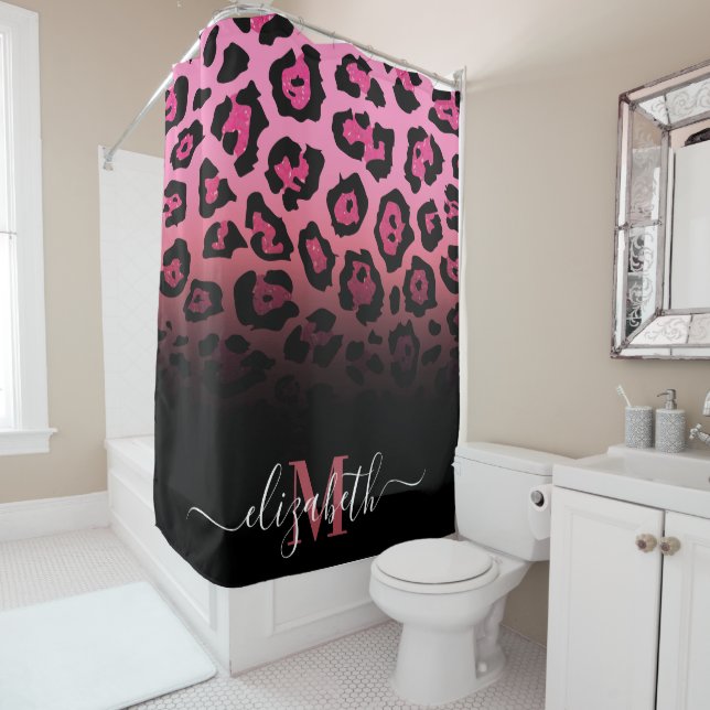 Rideaux De Douche Empreinte de léopard Parties scintillant rose (En situation)