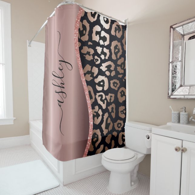 Rideaux De Douche Empreinte de léopard rose Gold Foil (En situation)