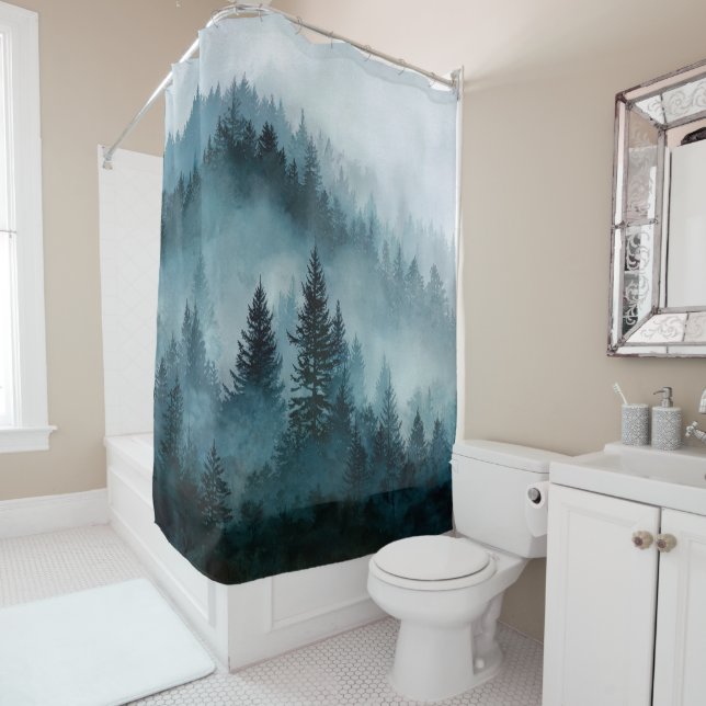 Rideaux De Douche Enchanted Blue Forest Escape Shower Curtain (En situation)