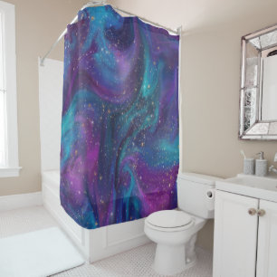 Rideaux De Douche Encre cosmique   Turquoise bleu violet Galaxie Neb