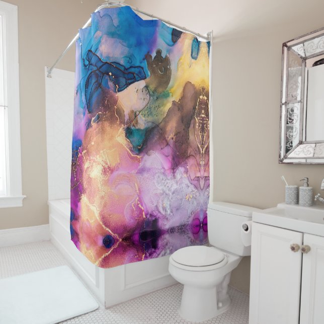 Rideaux De Douche Encre d'alcool marbrée moderne Art Abstrait (En situation)
