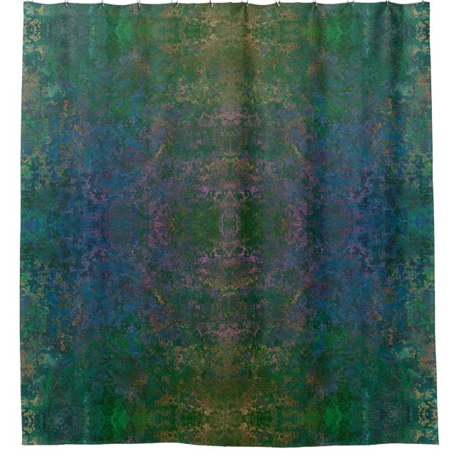 Rideaux De Douche Encre d'alcool vert foncé et bleu Abstrait (Devant)