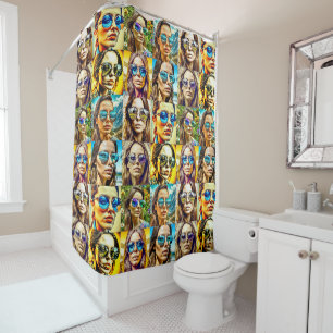 Rideaux De Douche Enfants cool en lunettes de soleil AI Art