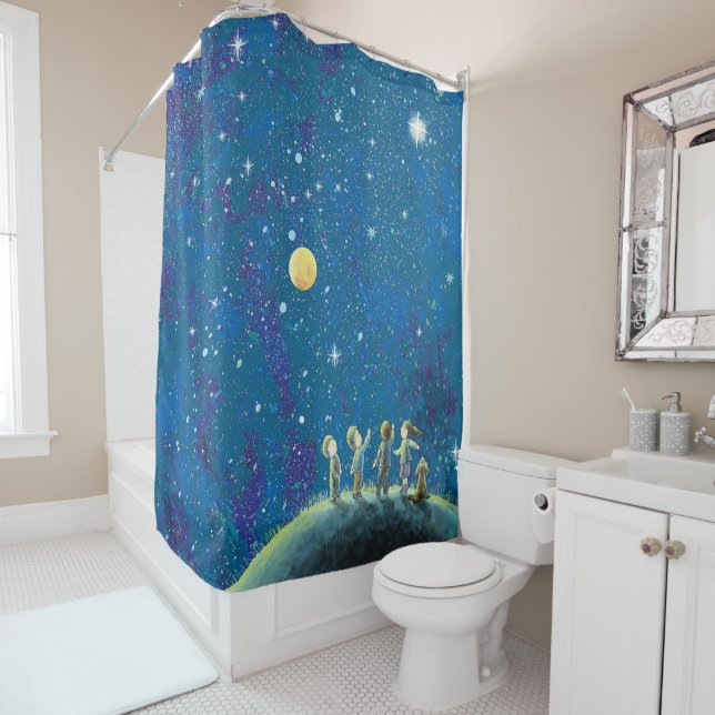 Rideaux De Douche Enfants Regardant Night Sky (En situation)