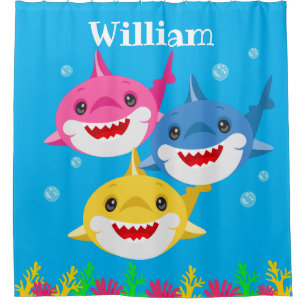 Rideaux De Douche Enfants requin jaune et famille personnalisée