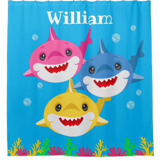 Rideaux De Douche Enfants requin jaune et famille personnalisée