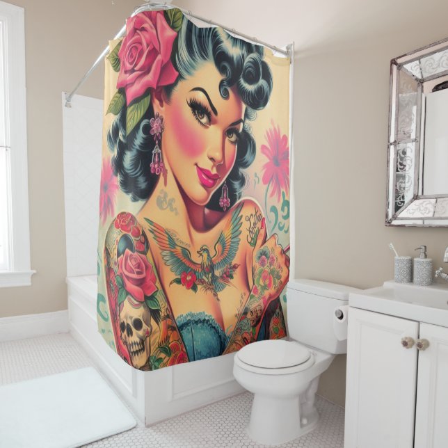 Rideaux De Douche Épingle à tatouage rétro (En situation)