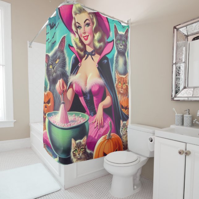 Rideaux De Douche Épingle de sorcière d'Halloween (En situation)