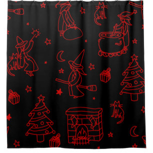 Rideaux De Douche épiphanie noël sorcière befana noir