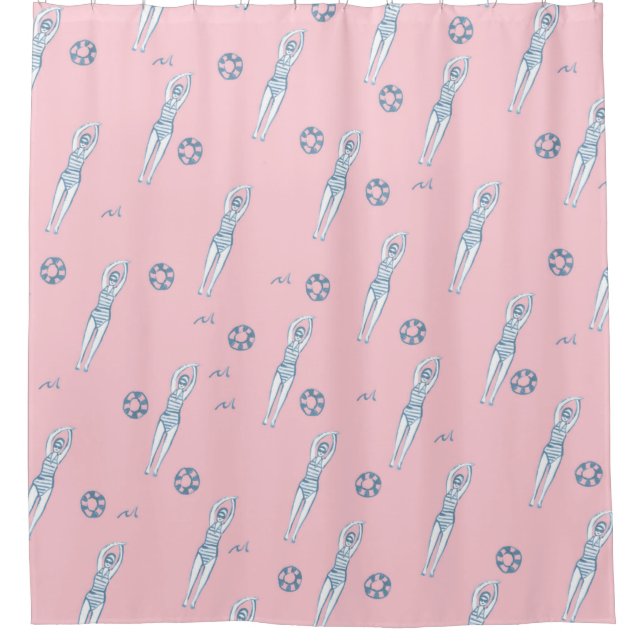 Rideaux De Douche Équipe Artistique Snychro Nage Baigneurs Rose (Devant)
