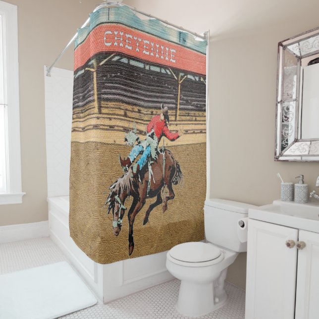 Rideaux De Douche Équitation à cru de Bronc de rodéo de Cheyenne (En situation)