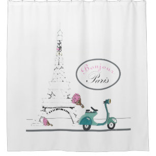 Rideaux De Douche Équitation de scooter après Tour Eiffel Paris