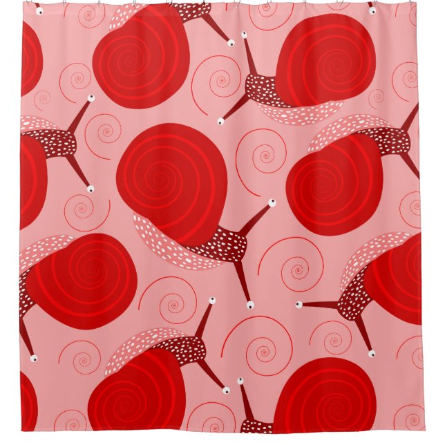 Rideaux De Douche escargots abstrait spirale rouge point rose (Devant)