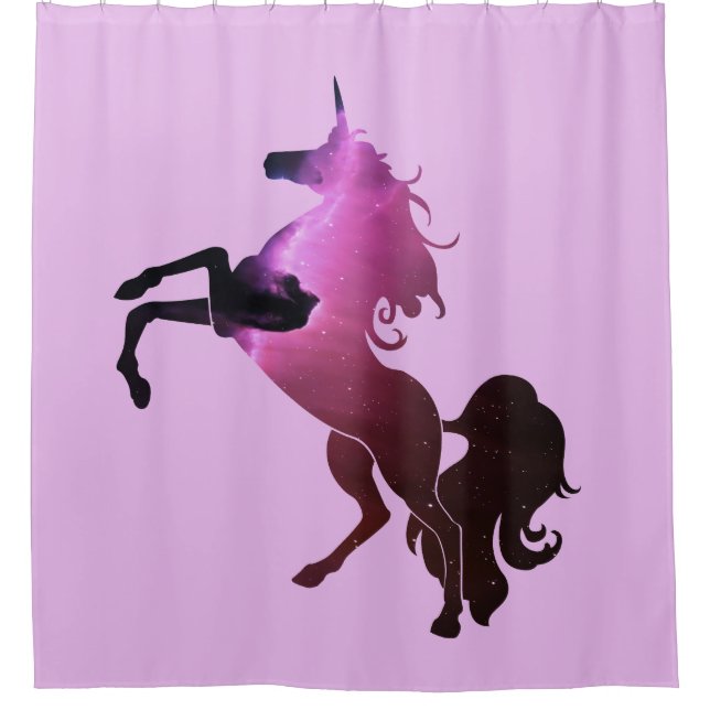 Rideaux De Douche Espace Whimsical Nebula Unicorn Silhouette & viole (Devant)