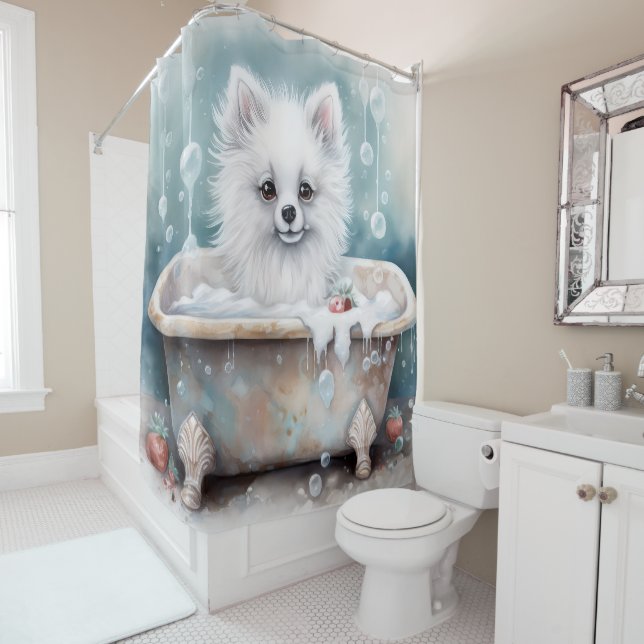 Rideaux De Douche Esquimau Américain Dans La Baignoire Aquarelle Chi (En situation)