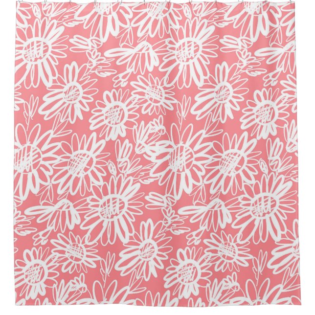 Rideaux De Douche Esquisse de marguerite Abstraite, motif monochrome (Devant)