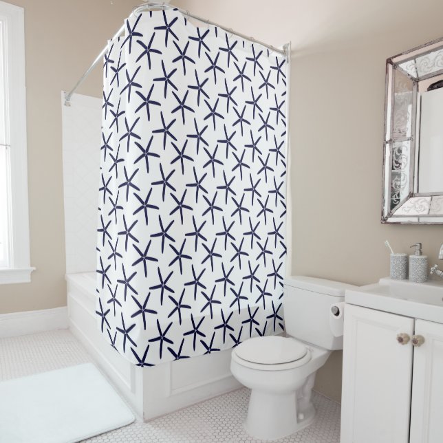 Rideaux De Douche Estarfish bleu marine sur un arrière - plan blanc (En situation)
