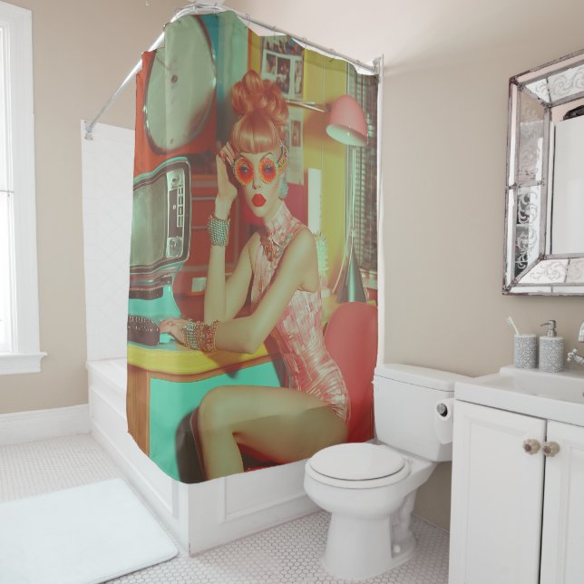Rideaux De Douche Esthétique du glam futuriste rétro (En situation)