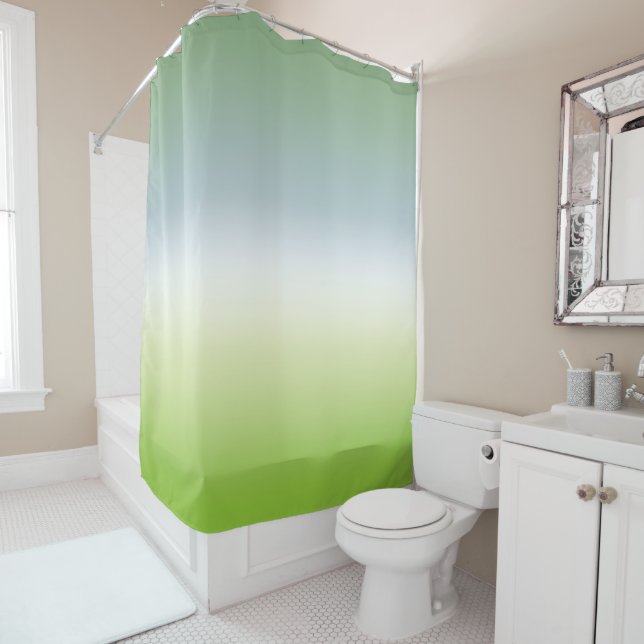Rideaux De Douche Été Frais Dégradé Cool Bleu Vert Ombre (En situation)