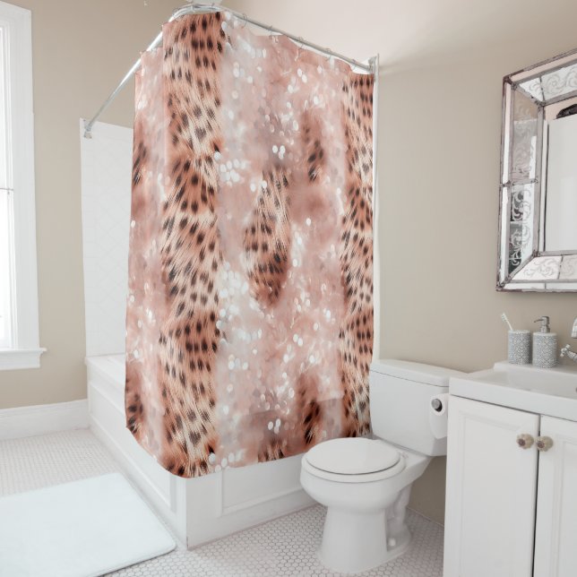 Rideaux De Douche Étincelle de léopard rose rose (En situation)