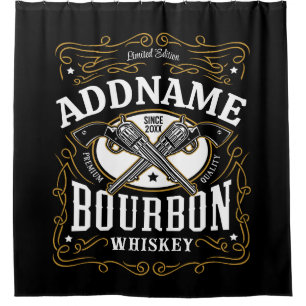Rideaux De Douche Étiquette Whiskey personnalisé Bourbon Vintage Gun
