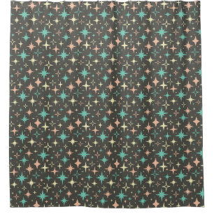 Rideaux De Douche Étoiles atomiques des années 50 Rose Bleu Jaune Ma
