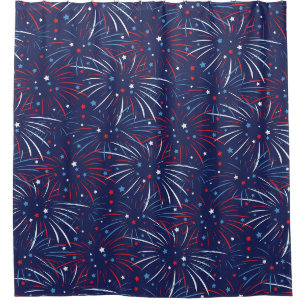 Rideaux De Douche Étoiles bleues blanches rouges de feux d'artifice