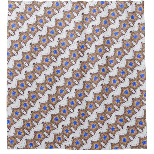 Rideaux De Douche étoiles bleues sur motif blanc en diagonale (Devant)