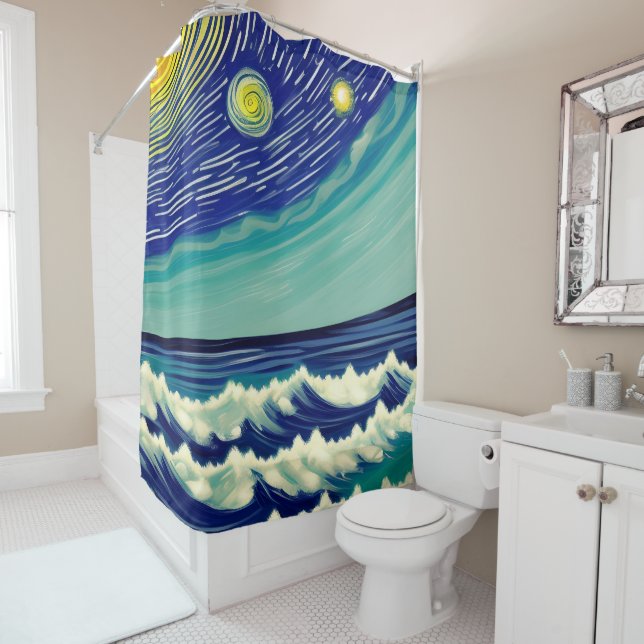 Rideaux De Douche Étoiles lunaires bleues et blanches (En situation)