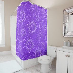 Rideaux De Douche Étoiles Vintages célestes de la lune violette