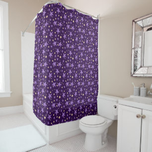 Rideaux De Douche Étoiles violettes Whimsical et cercles jaunes