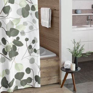 Rideaux De Douche Eucalyptus Feuille Vert Blanc Motif moderne