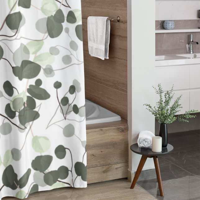 Rideaux De Douche Eucalyptus Feuille Vert Blanc Motif moderne (Créateur téléchargé)