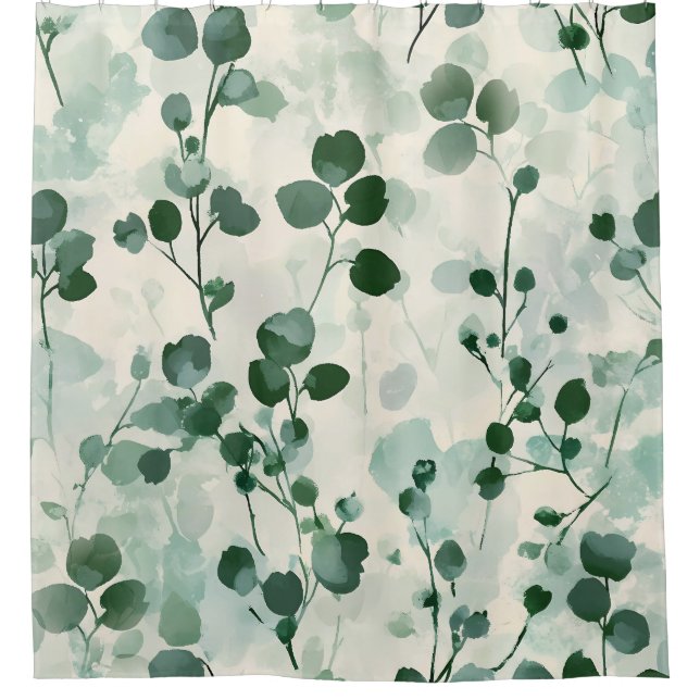 Rideaux De Douche Eucalyptus Mint Aquarelle Florale (Devant)