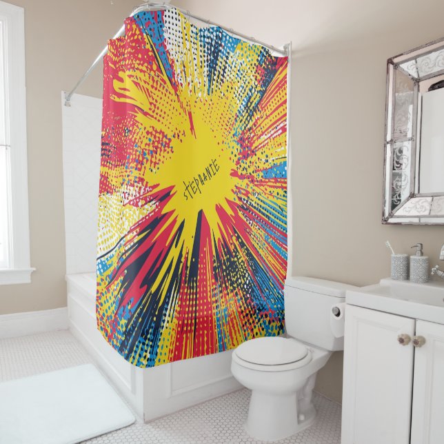 Rideaux De Douche Explosion d'art pop de style comique (3) (En situation)