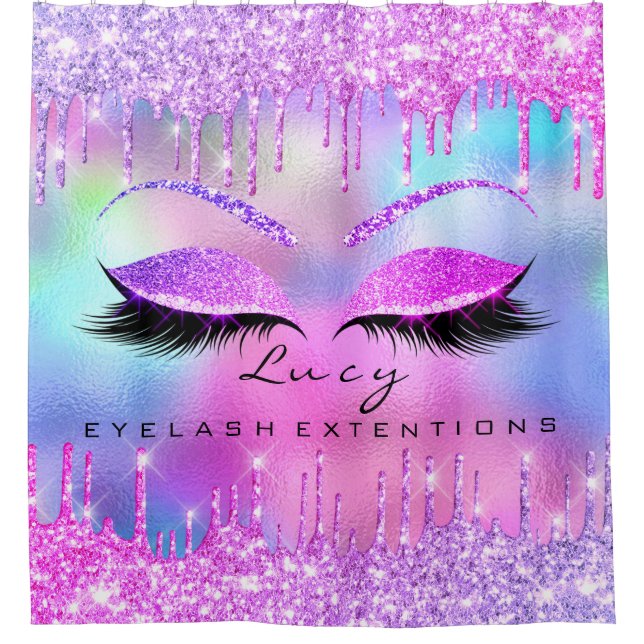 Rideaux De Douche Eyelashes Extension Holographe rose Parties scinti (Devant)