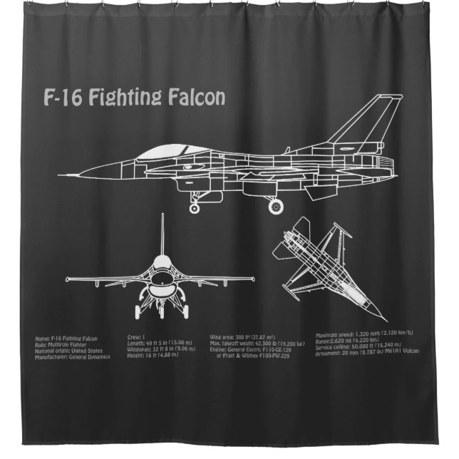Rideaux De Douche F-16 Faucon de combat - Plan directeur de l'avion  (Devant)