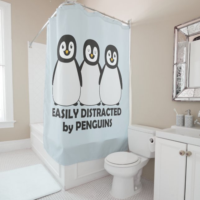 Rideaux De Douche Facilement distrait par des pingouins (En situation)