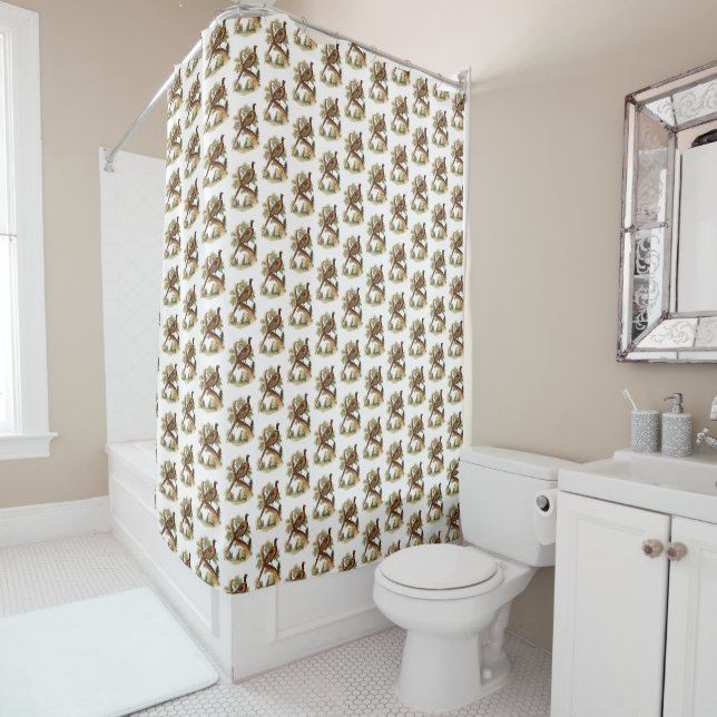 Rideaux De Douche Faisan Vintage sur Branche avec Dessin d'Arbres en (En situation)