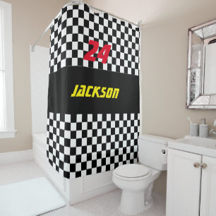 Rideaux De Douche Fans Checkered noires et blanches de course